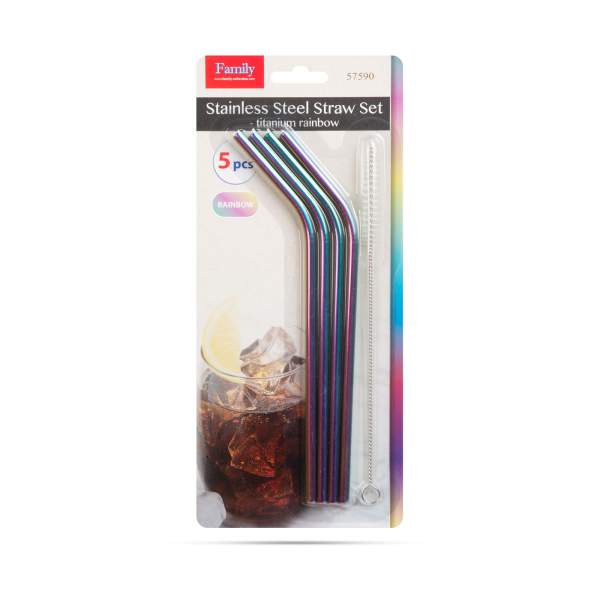 Set paie pentru băuturi - inox - titan curcubeu - 215 x 6 mm - 5 bucăți