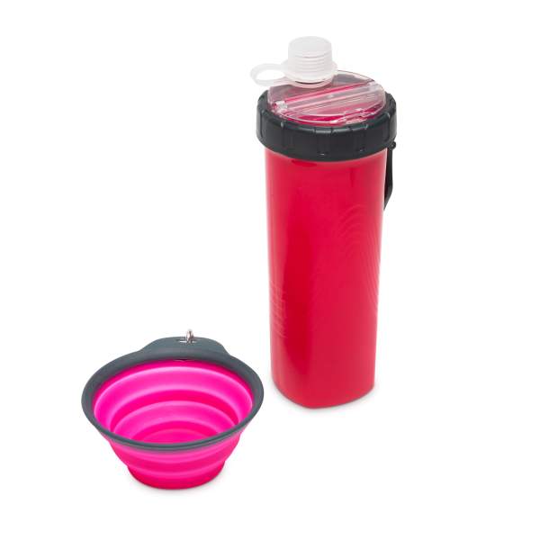 Bol pentru hrănire animale companie + recipient hrană - roz