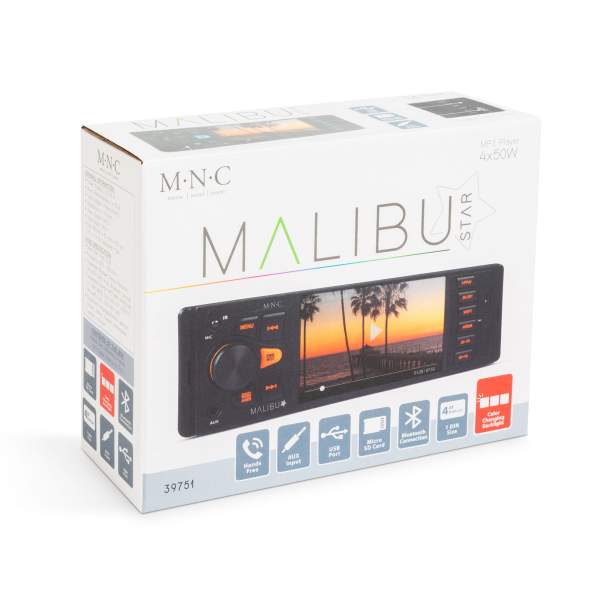 Unitate principală multimedia „Malibu Star” - 1 DIN - 4 x 50 W - BT - MP3 - AUX - SD - USB