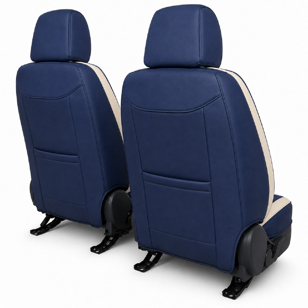 Huse auto premium 5 locuri Carguard Deluxe piele ecologică perforată și textil - albastru - alb