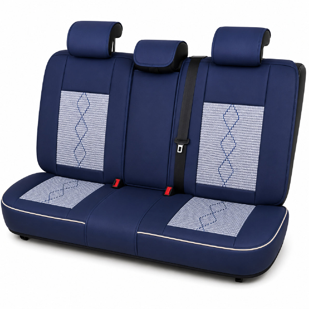 Huse auto premium 5 locuri Carguard Deluxe piele ecologică perforată și textil - albastru - alb