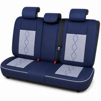 Huse auto premium 5 locuri Carguard Deluxe piele ecologică perforată și textil - albastru - alb