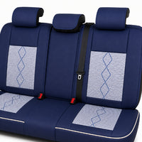 Huse auto premium 5 locuri Carguard Deluxe piele ecologică perforată și textil - albastru - alb