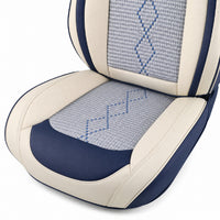 Huse auto premium 5 locuri Carguard Deluxe piele ecologică perforată și textil - albastru - alb