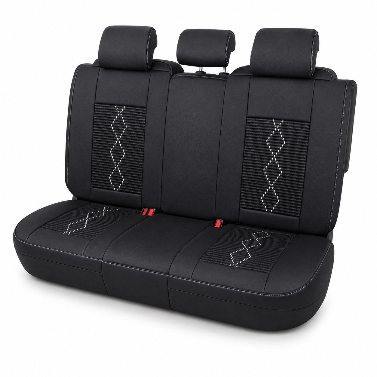 Huse auto premium 5 locuri Carguard Deluxe piele ecologică perforată și textil - negru - alb
