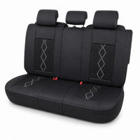 Huse auto premium 5 locuri Carguard Deluxe piele ecologică perforată și textil - negru - alb