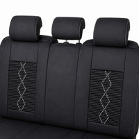 Huse auto premium 5 locuri Carguard Deluxe piele ecologică perforată și textil - negru - alb