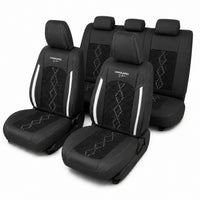 Huse auto premium 5 locuri Carguard Deluxe piele ecologică perforată și textil - negru - alb