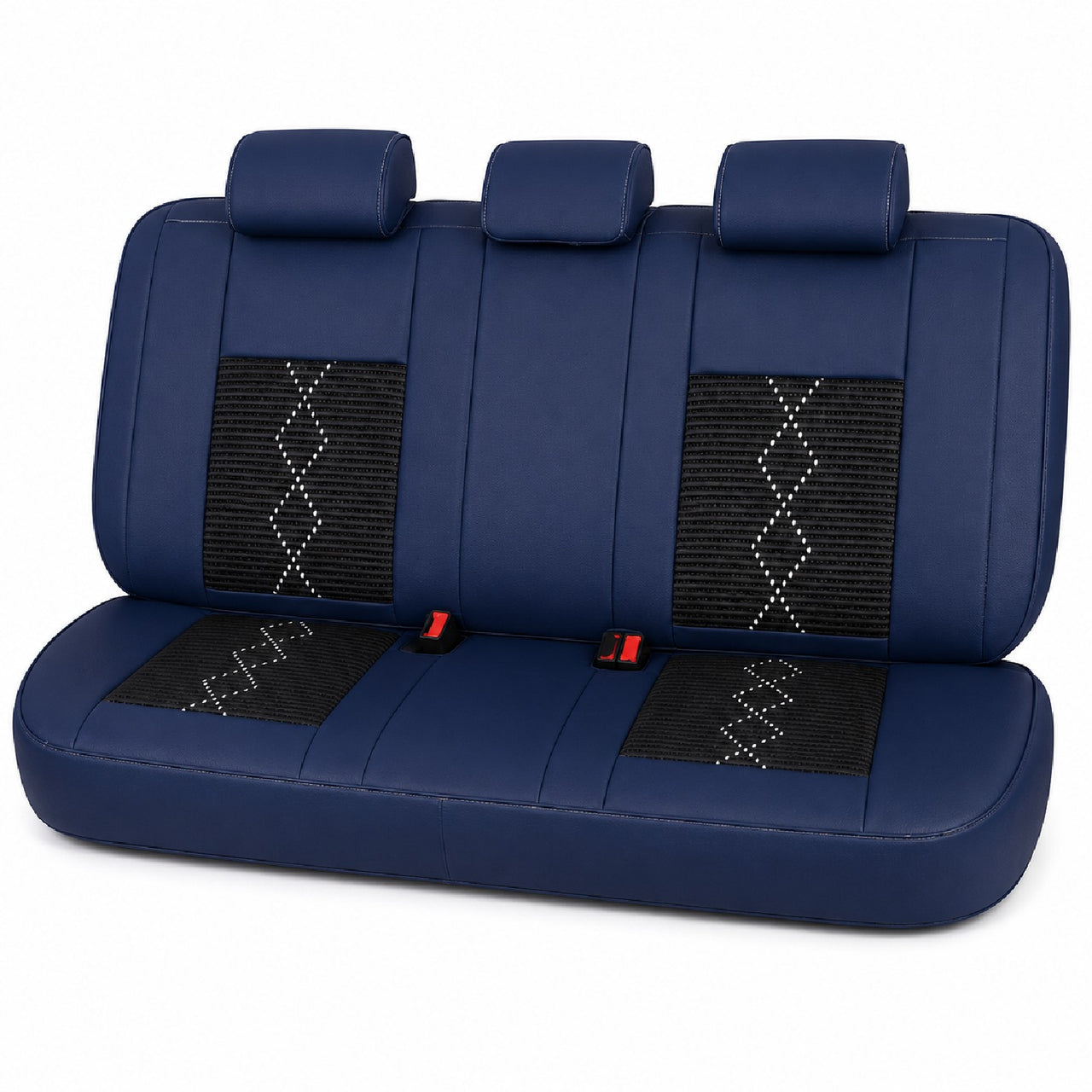 Huse auto premium 5 locuri Carguard Deluxe piele ecologică perforată și textil - negru - albastru închis