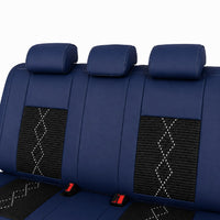 Huse auto premium 5 locuri Carguard Deluxe piele ecologică perforată și textil - negru - albastru închis