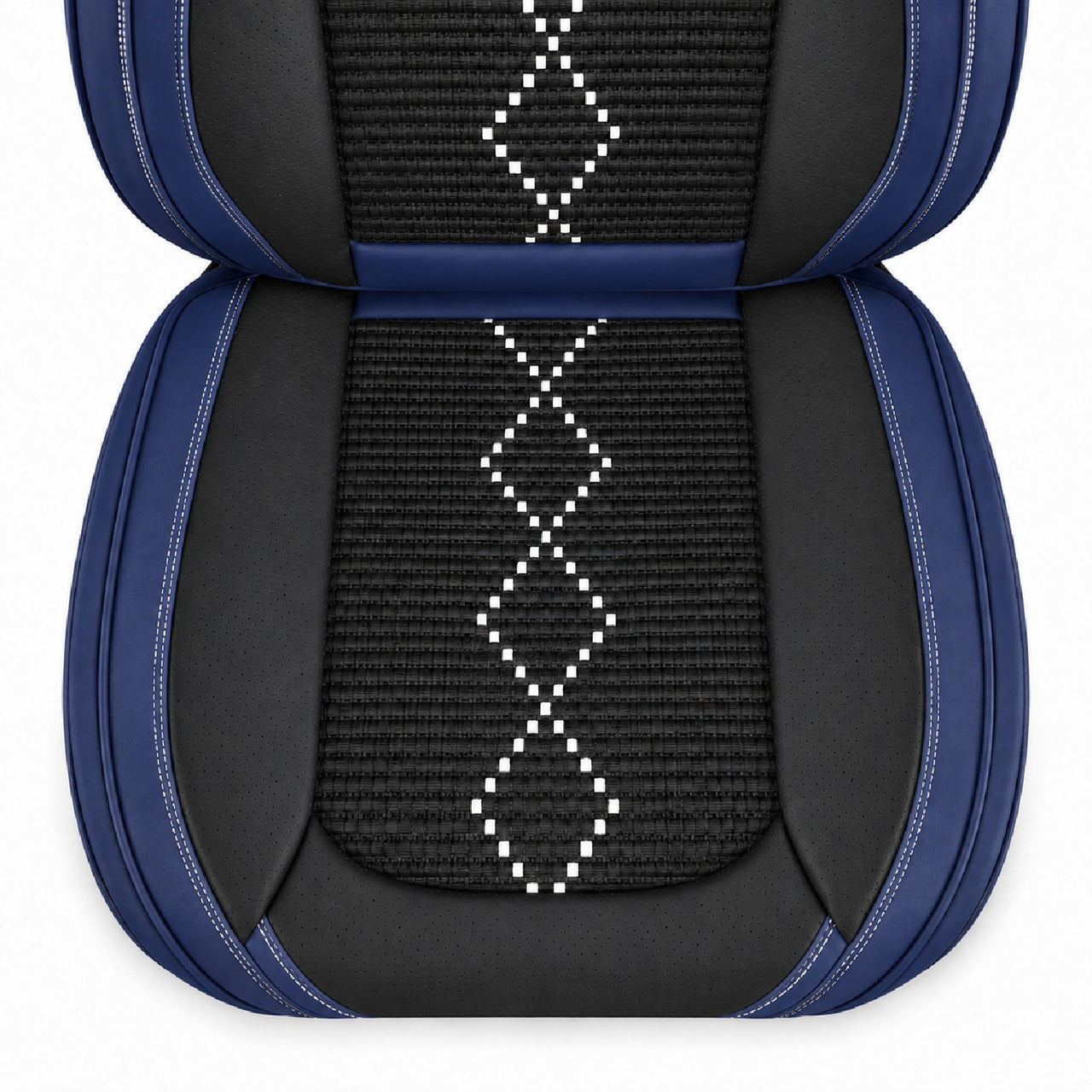 Huse auto premium 5 locuri Carguard Deluxe piele ecologică perforată și textil - negru - albastru închis