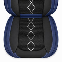 Huse auto premium 5 locuri Carguard Deluxe piele ecologică perforată și textil - negru - albastru închis