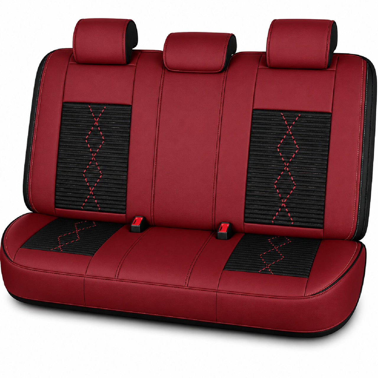 Huse auto premium 5 locuri Carguard Deluxe piele ecologică perforată și textil - roșu închis - negru