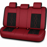 Huse auto premium 5 locuri Carguard Deluxe piele ecologică perforată și textil - roșu închis - negru