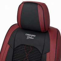 Huse auto premium 5 locuri Carguard Deluxe piele ecologică perforată și textil - roșu închis - negru