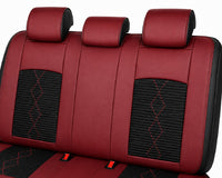 Huse auto premium 5 locuri Carguard Deluxe piele ecologică perforată și textil - roșu închis - negru