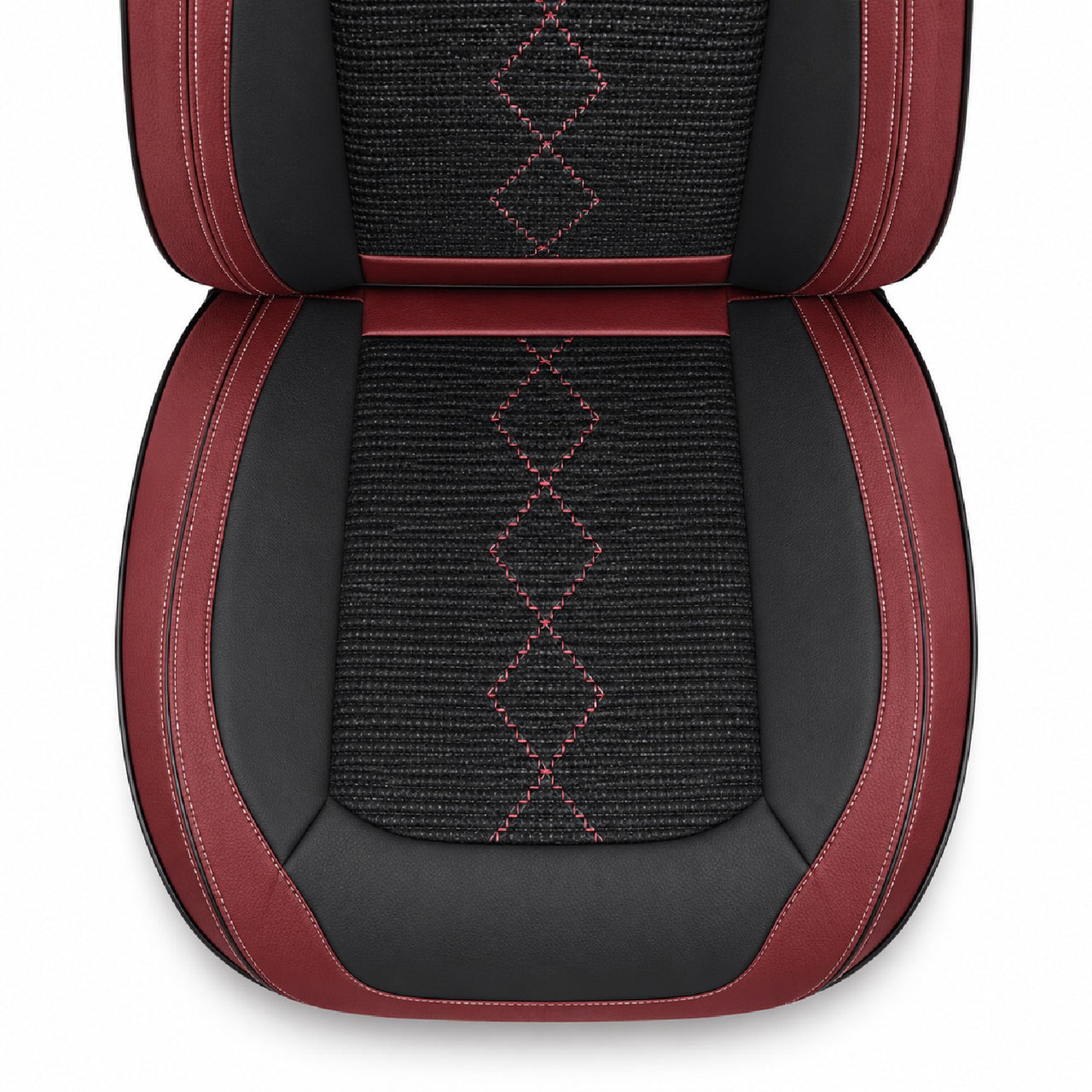 Huse auto premium 5 locuri Carguard Deluxe piele ecologică perforată și textil - roșu închis - negru