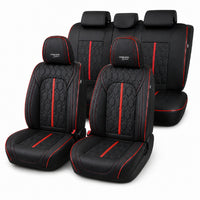 Huse auto premium 5 locuri Carguard Deluxe piele ecologică perforată - negru - rosu