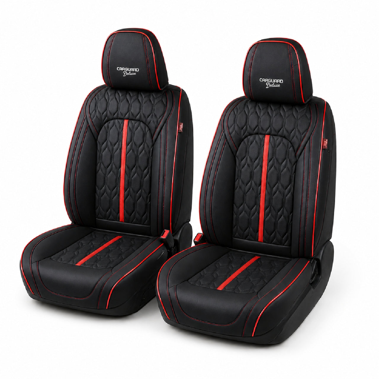 Huse auto premium 5 locuri Carguard Deluxe piele ecologică perforată - negru - rosu