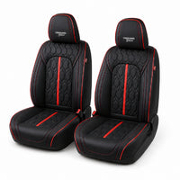 Huse auto premium 5 locuri Carguard Deluxe piele ecologică perforată - negru - rosu
