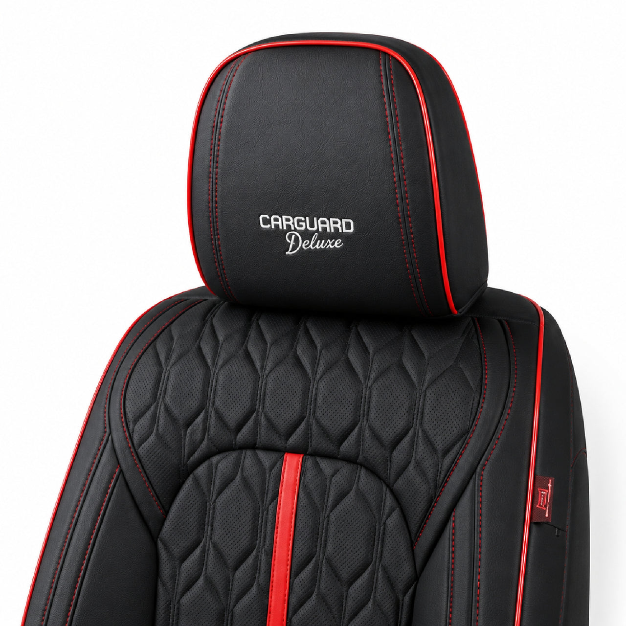 Huse auto premium 5 locuri Carguard Deluxe piele ecologică perforată - negru - rosu