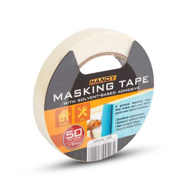 Bandă de mascare - cu adeziv pe bază de solvent - 50 m x 19 mm - albă