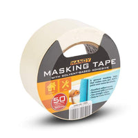 Bandă de mascare - cu adeziv pe bază de solvent - 50 m x 50 mm - albă