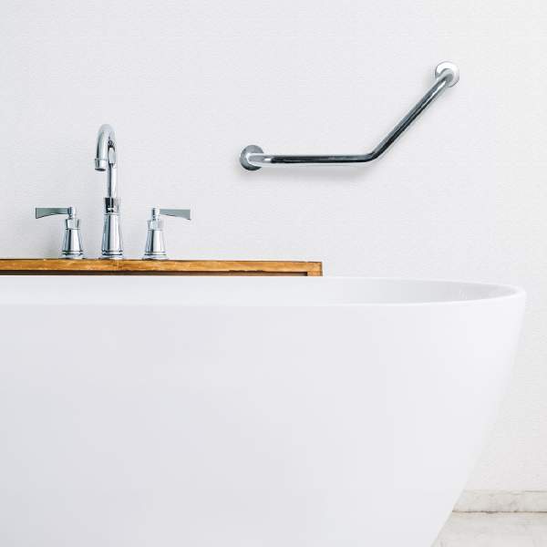 Bară de sprijin baie înclinată 45° – oțel inoxidabil cromat – 25 + 25 cm – max 200 kg