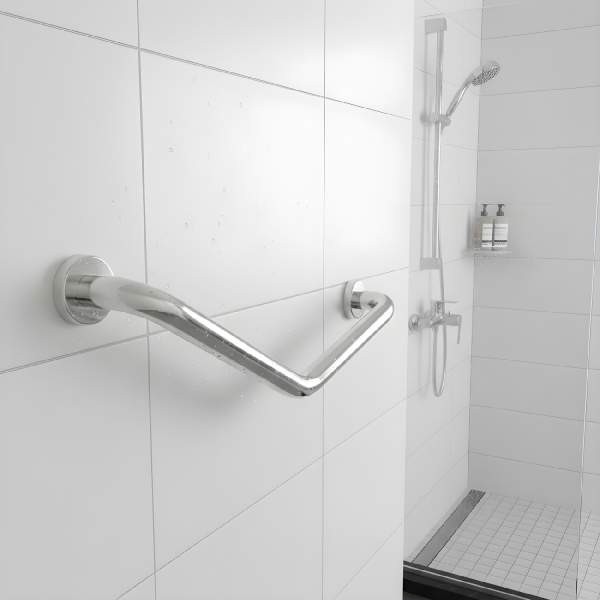 Bară de sprijin baie înclinată 45° – oțel inoxidabil cromat – 25 + 25 cm – max 200 kg