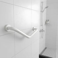 Bară de sprijin baie unghi 45° – oțel inoxidabil – alb – 25 + 25 cm – capacitate 200 kg