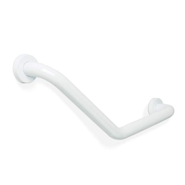 Bară de sprijin baie unghi 45° – oțel inoxidabil – alb – 25 + 25 cm – capacitate 200 kg