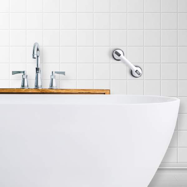 Mâner de sprijin pentru baie cu ventuze – 30 cm – alb – max 50 kg