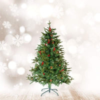 Brad artificial – 150 cm – PE/PVC – cu bobițe roșii