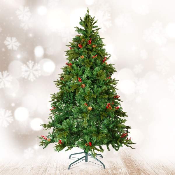 Brad artificial – 210 cm – PE/PVC – cu bobițe roșii