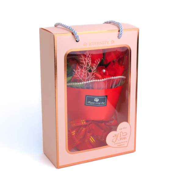 Buchet decorativ cu trandafiri în cutie cadou - 23 x 16 x 8 cm
