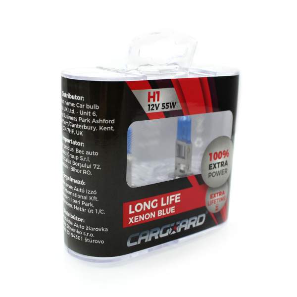 Set de 2 becuri Halogen H1 +100% Intensitate - LONG LIFE - CARGUARD