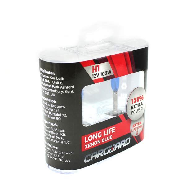 Set de 2 becuri Halogen H1, 100W +130% Intensitate - LONG LIFE - CARGUARD