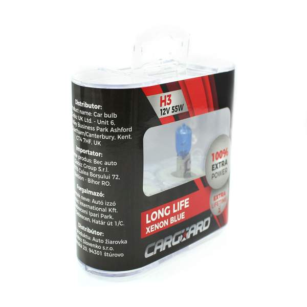 Set de 2 becuri Halogen H3 +100% Intensitate - LONG LIFE - CARGUARD
