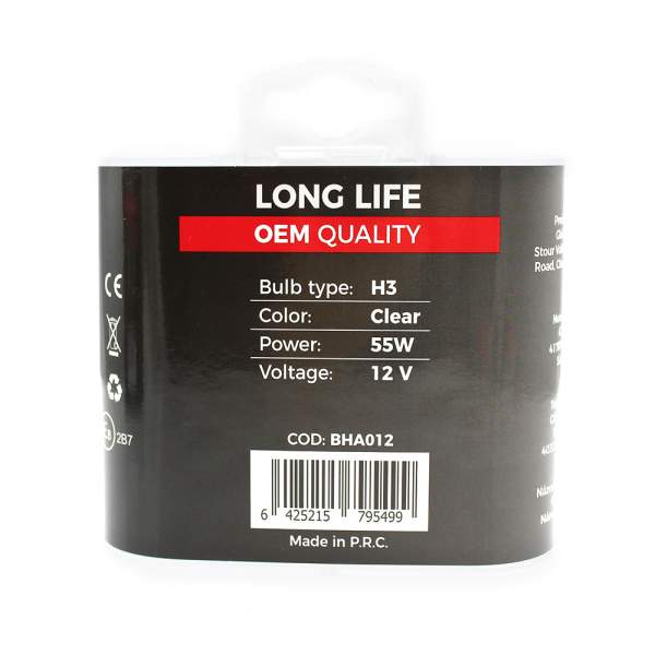 Set de 2 becuri Halogen H3, 55W +50% Intensitate - LONG LIFE - CARGUARD