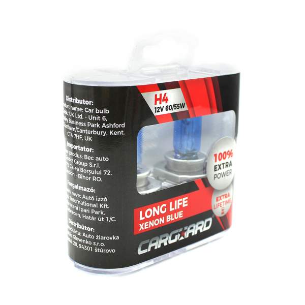 Set de 2 becuri Halogen H4 + 100% Intensitate - LONG LIFE - CARGUARD