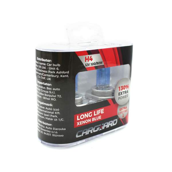 Set de 2 becuri Halogen H4, 100W +130% Intensitate - LONG LIFE - CARGUARD