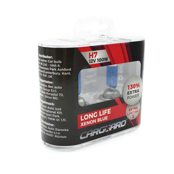 Set de 2 becuri Halogen H7, 100W +130% Intensitate - LONG LIFE - CARGUARD