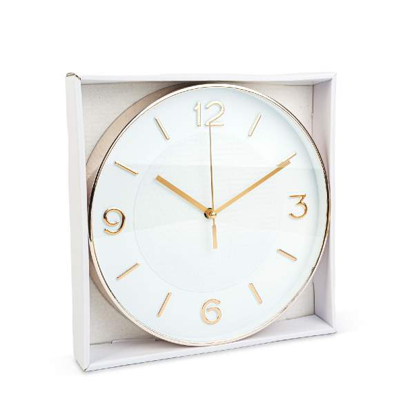 Ceas de perete - 25 cm - plastic, sticlă - 1 x AA - alb