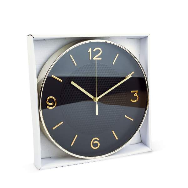 Ceas de perete - 25 cm - plastic, sticlă - 1 x AA - negru