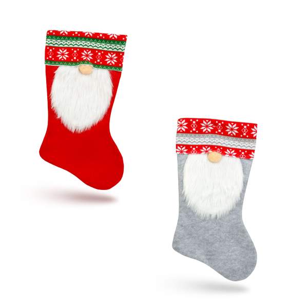 Cizmă decorativă de Crăciun – textil – 45 cm – model spiriduș (2 variante)