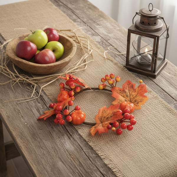 Coroniță decorativă de toamnă cu frunze de arțar – Ø22 cm