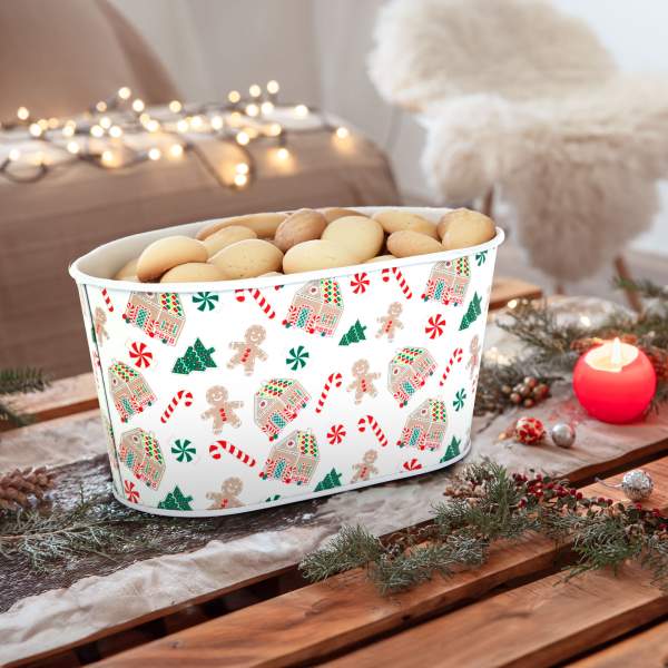 Coș decorativ din metal – model căsuță din turtă dulce – 19 x 11