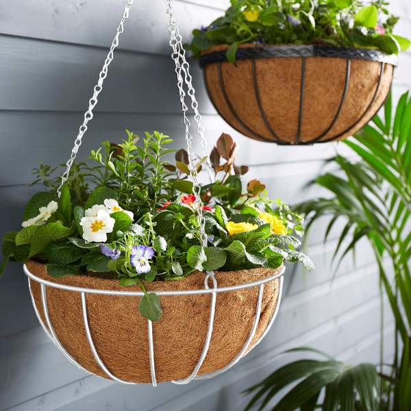 Coș metalic suspendat - pentru fixarea ghivecelor de flori - 25 cm - alb