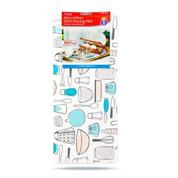 Covoraș de uscare vase din microfibră - 38 x 51 cm - model ustensile de bucătărie