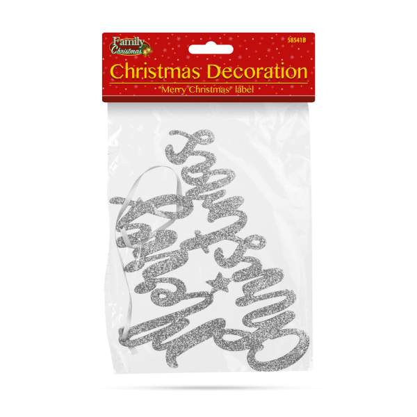 Decor de Crăciun - "Merry Christmas" - 20 x 12 cm - argintiu